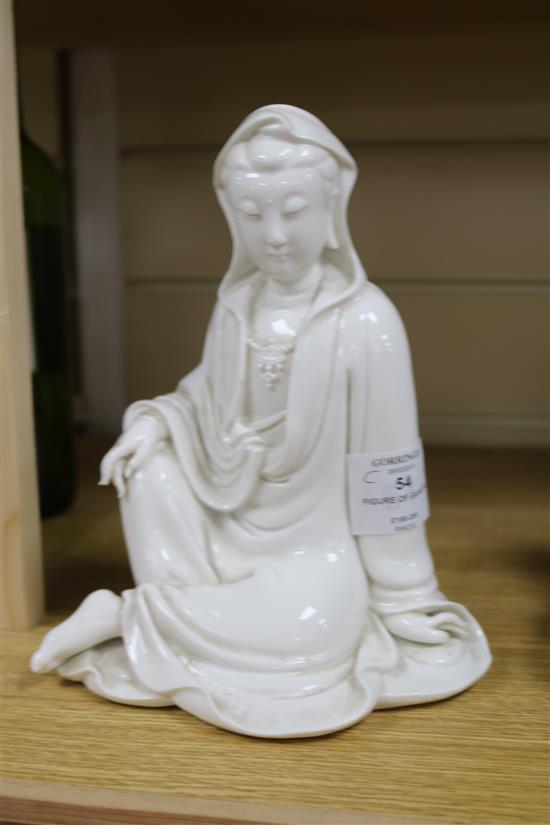 A Chinese blanc de chine seated figure of Guanyin H.21cm